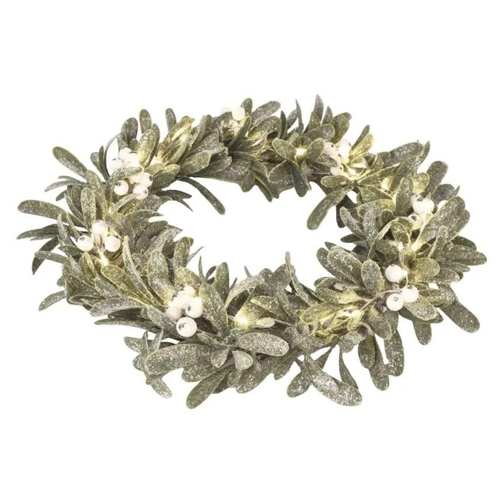 Coroana de vasc Emos, decoratiune usa, LED alb cald, verde, 35cm