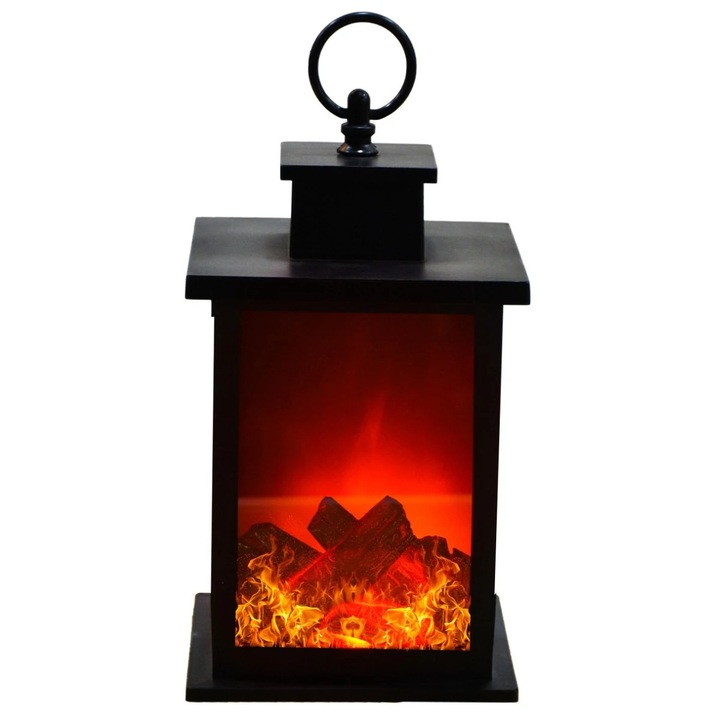 Decoratiune Luminoasa Semineu cu Led idealSTORE, 3 Led-uri Incluse, Lumina Calda, Alimentare Baterii, Efect Realist de Flacara, Consum Redus de Energie, Design Elegant, Dimensiuni 14x14x25CM