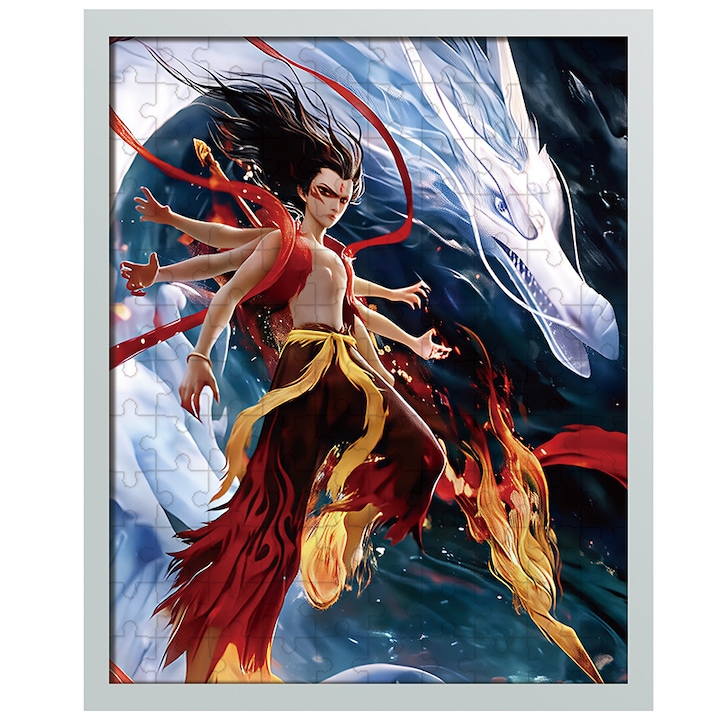 Пъзел Omelivon „Нежа и Водният Дракон” – 70 части, епична картина с китайски митологичен герой и син дракон, креативен подарък за деца и възрастни, декорация за детска стая или офис