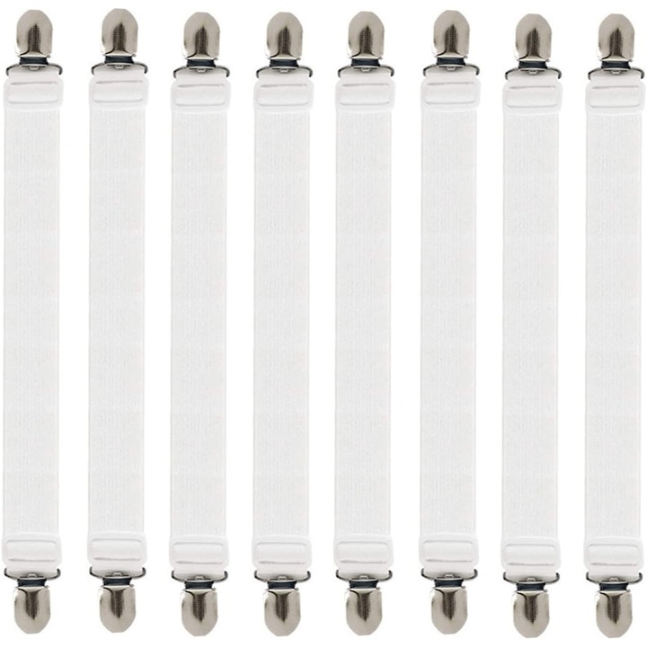 Lepedőcsíptetők, 8 db-os készlet, rugalmas, állítható 30x100 cm, fehér