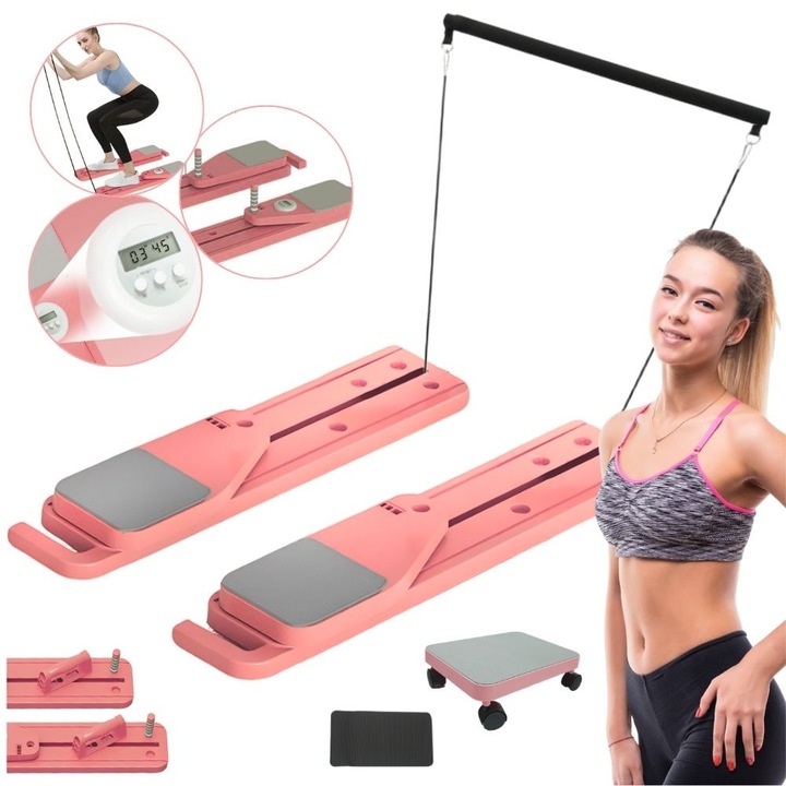 PLACA DE EXERCITII MULTIFUNCTIONALA ARTNICO, Fitness, Pilates, Maner pentru flotari, Reformer, Roz