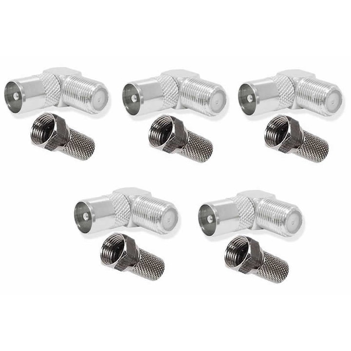 Set 5 Mufa antena TV tata 90 grade, Active, rf cablu coaxial, conectori legatura inclusi