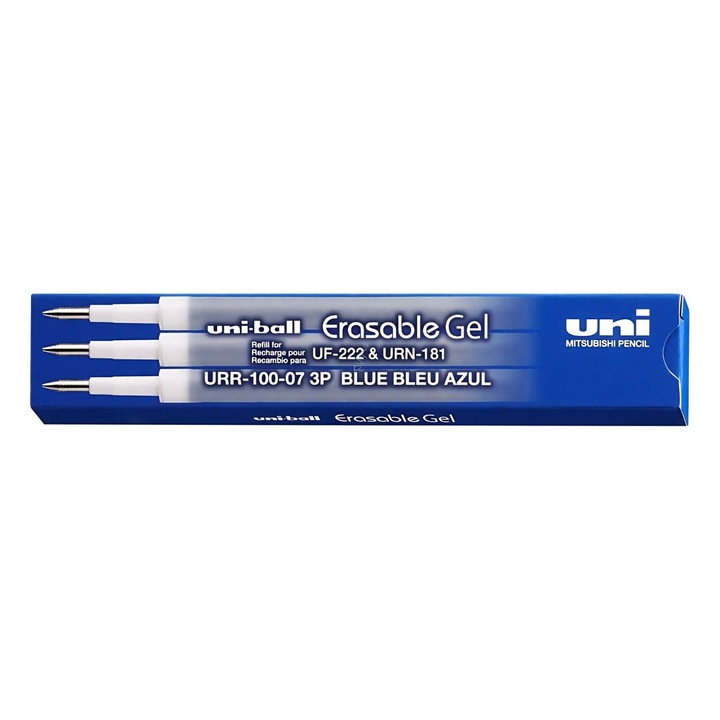 Rezerva roller Uni-ball URR-100, 0.7mm, pentru modelele UF-222 si URN-181, scris albastru, set 3 buc