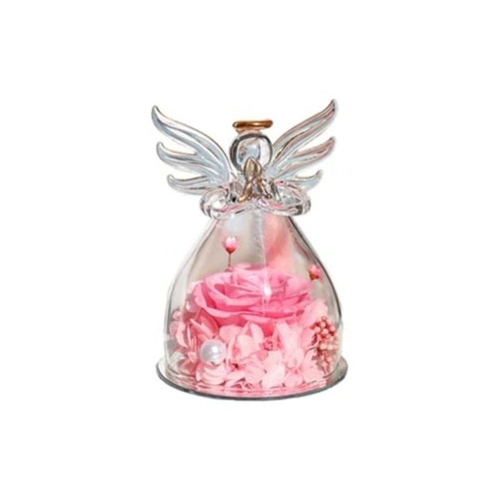 Üveg angyalok gyönyörű virágokkal házassági évfordulós ajándékokhoz