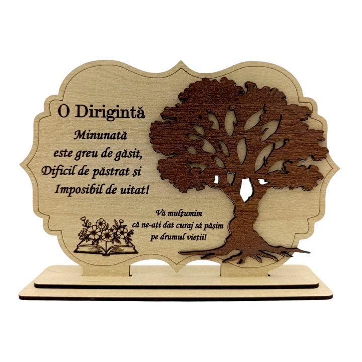 Tablou din Lemn - Cadou Personalizat pentru Diriginta – 30x20 cm, crem