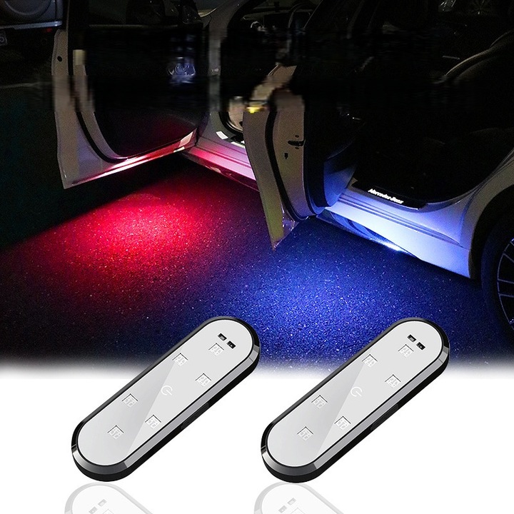 Set de 4 Lumina Ambientala Auto, Fantasy, de avertizare wireless pentru usile masinii, 6 LED-uri, cu senzor magnetic, pentru semnalizare pericol si deschiderea usii, impermeabile, Atasament magnetic + banda adeziva dublu adeziva doua metode de instalare