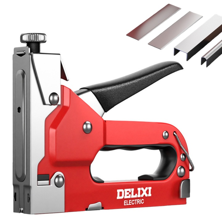 Capsator 4 in 1, cu 4 tipuri de cuie, 800 buc, 4-16 mm, Buton Eliberare Rapida, Intensitate reglabila, Potrivit pentru mobilier decorativ, tamplarie, pardoseli, lambriuri, usi si ferestre, tapiterie, fixarea cablurilor electrice