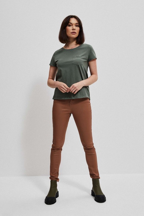 Pantaloni skinny din material ceruit cafea, Maro deschis
