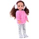 Papusica fashionista cu tinuta de iarna, parul lung saten si casti de urechi, inaltime 38 cm