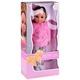 Papusica fashionista cu tinuta de iarna, parul lung saten si casti de urechi, inaltime 38 cm