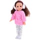 Papusica fashionista cu tinuta de iarna, parul lung saten si casti de urechi, inaltime 38 cm