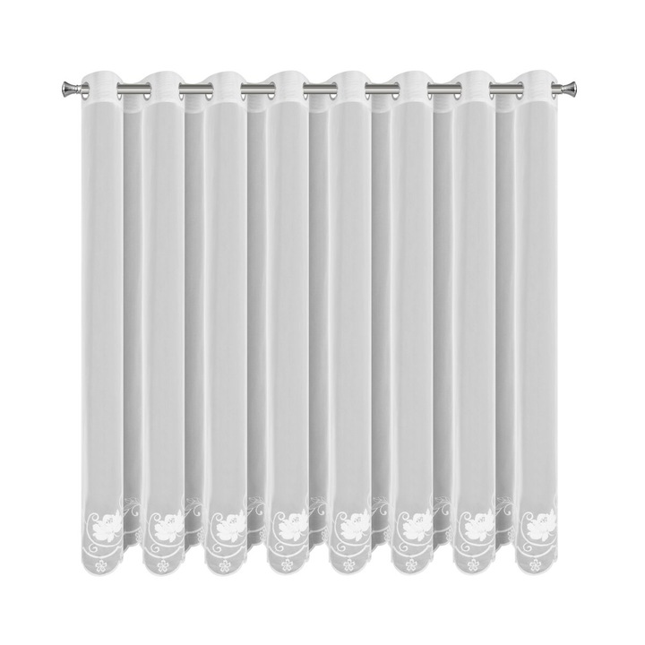 Перде LETI бяло, 350x160см, с флорална бродерия, окачване с халки