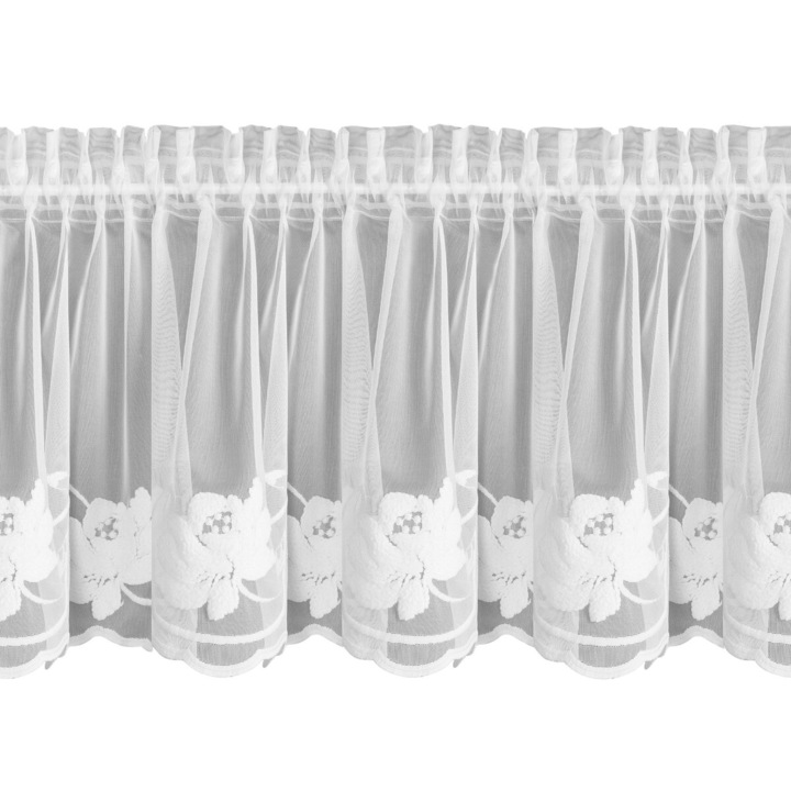 Бяла завеса LETI 150x40cm с флорална бродерия, полупрозрачна, Eurofirany