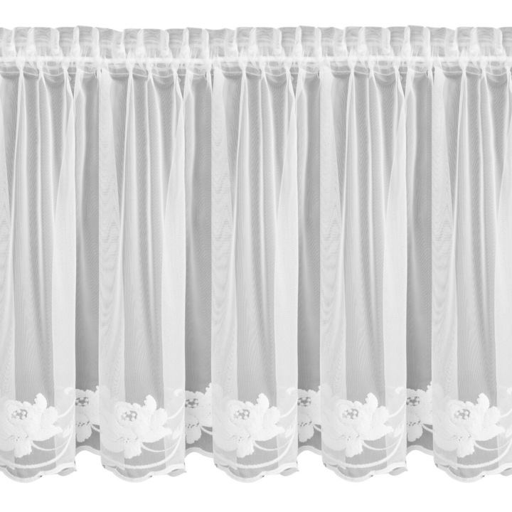 Перде Eurofirany LETI с лента 150x70см бяло, фина мрежа, флорална бродерия