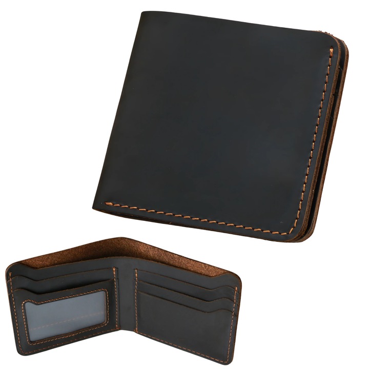 Portofel din piele naturală Ronic X, protecție RFID, compartiment CI, negru, 11.5x1.5x9.5cm