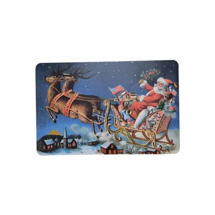 Protectie pentru masa 43 X 28 cm, 2 fete, Model Mos Craciun cu Renii - Fructe si Flori