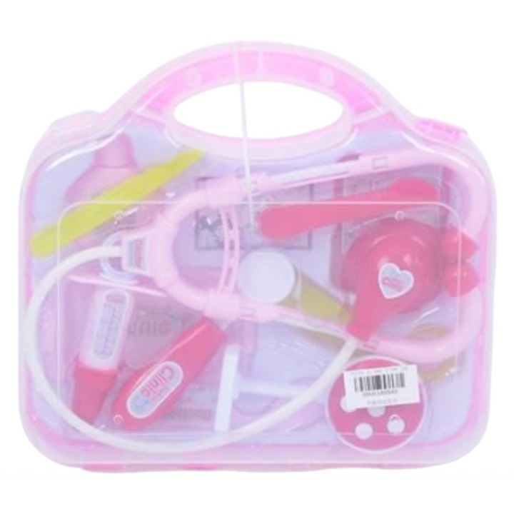 Set medical din plastic pentru copii, roz, cutie transparenta