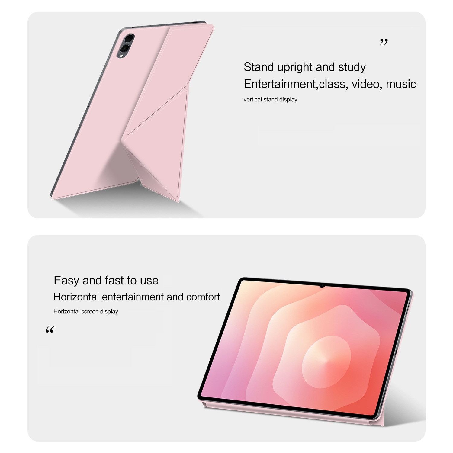 Husa de protectie compatibil cu Samsung pentru Galaxy Tab S11 Ultra Book Cover, Suport unghiular multi, Roz