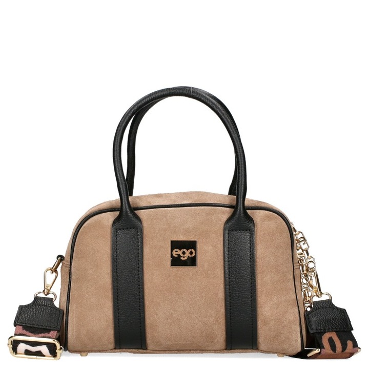 Дамска чанта от естествена велурена кожа бежова ES0287IN 360025JZ, Бежов, Универсален