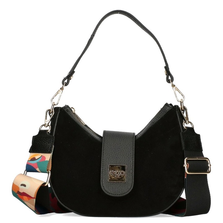 Дамска чанта от естествена велурена кожа черна ES0277IS 010025JZ, Черен, Универсален