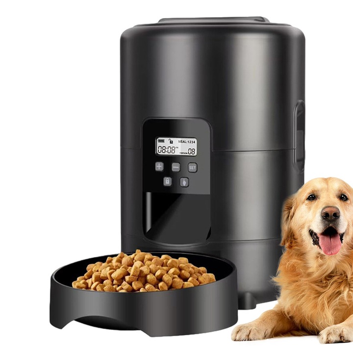 Автоматична хранилка за домашни любимци Ydene, 2L, черна, с таймер, LCD екран, 26x17.5см