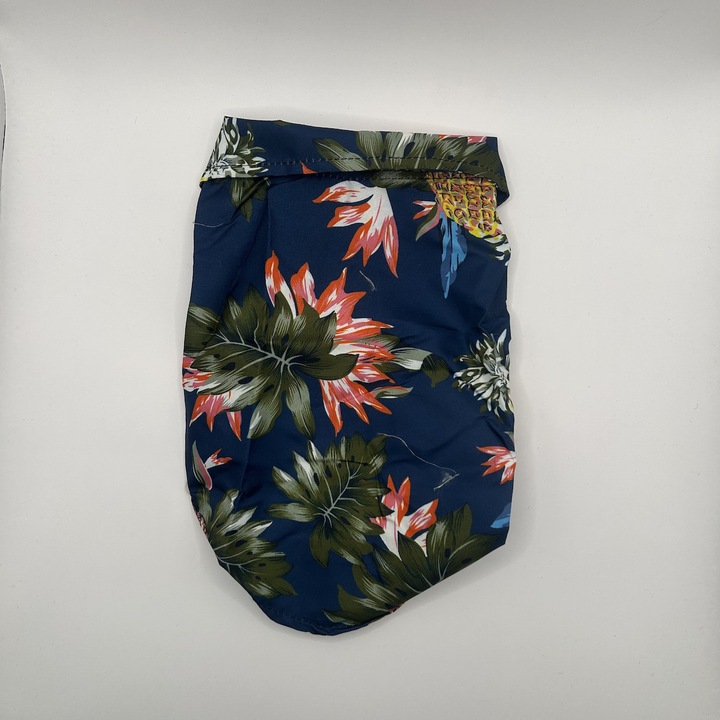 Camasa pentru animale de companie, Bonnie, model Tropiko, albastru, cu frunze si ananas, marime mica