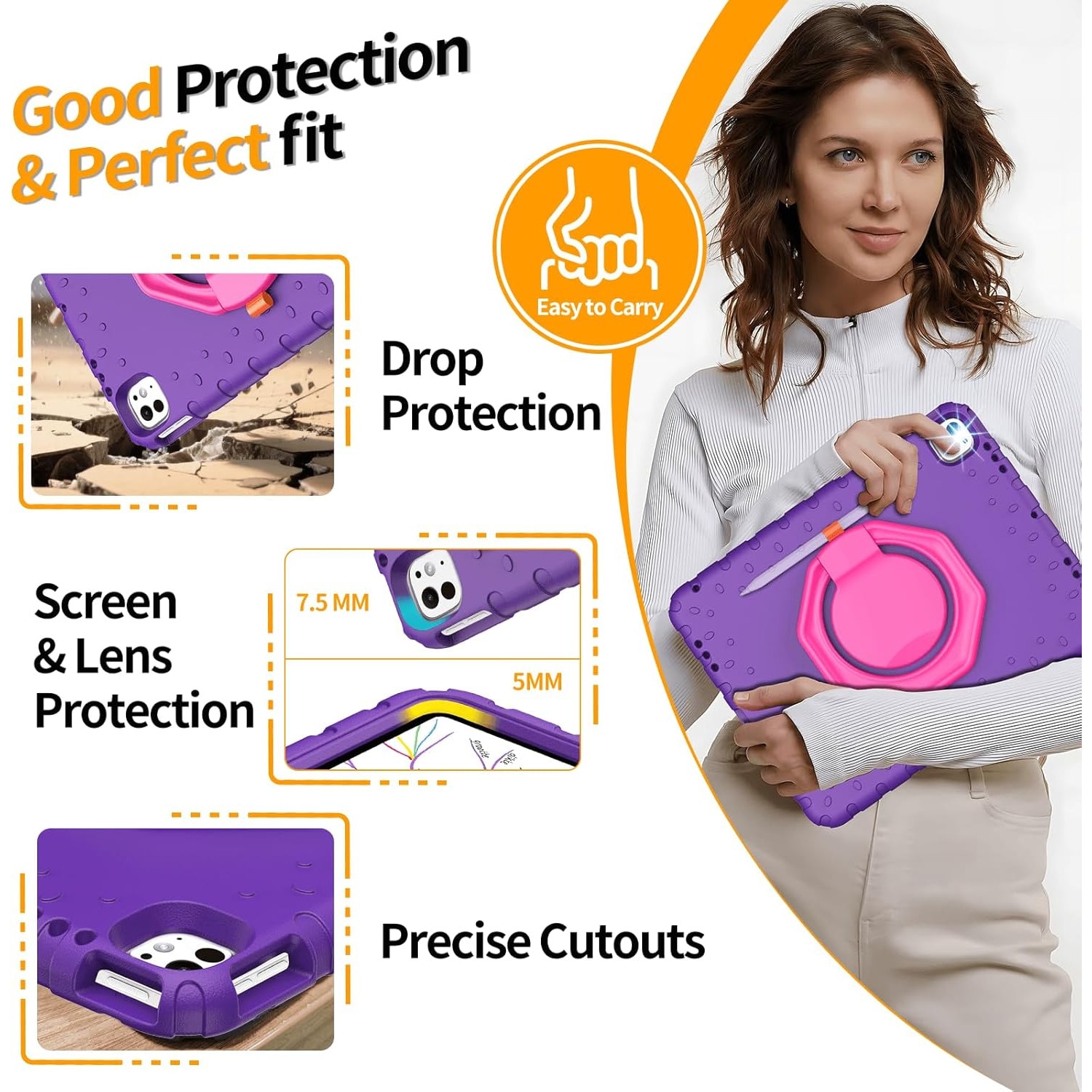 Husa Lotusif pentru iPad Pro, spuma EVA, suport rotativ 360, violet, 13 inch