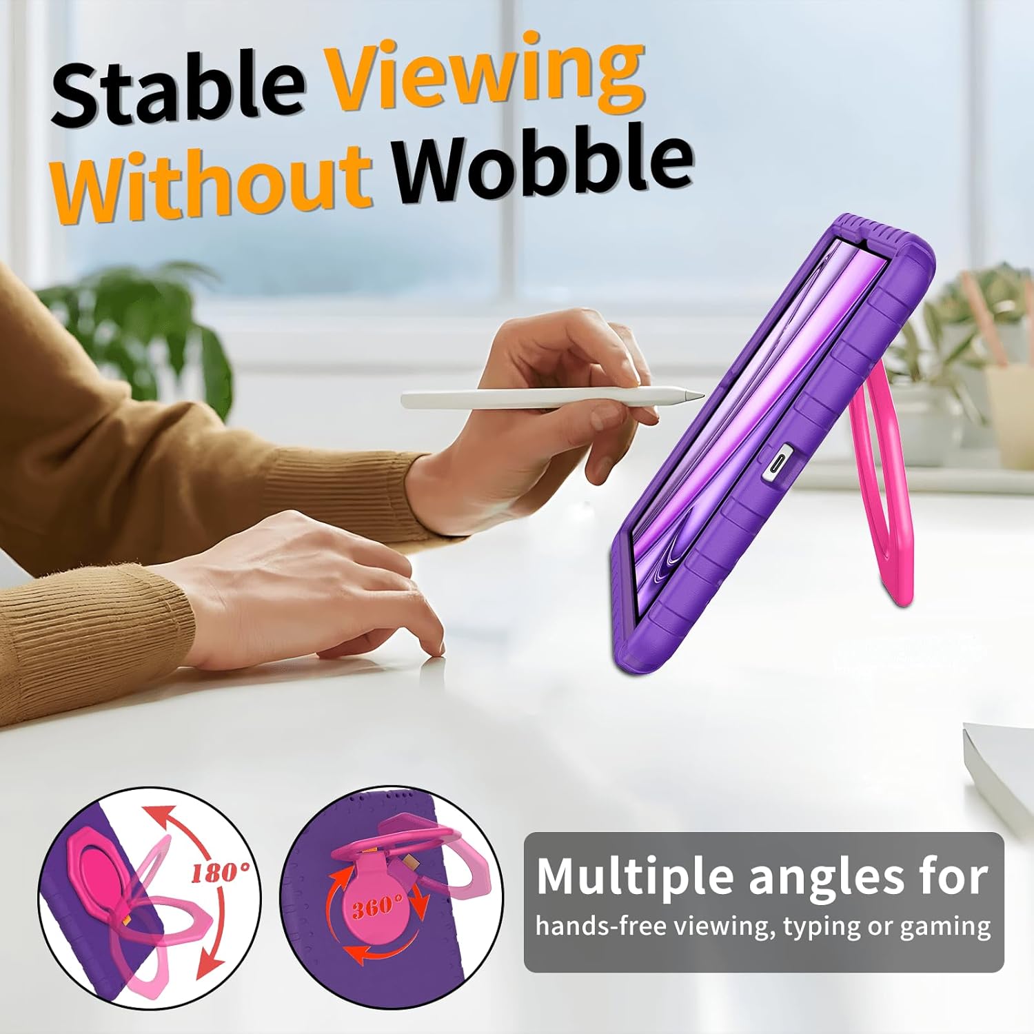 Husa Lotusif pentru iPad Pro, spuma EVA, suport rotativ 360, violet, 13 inch