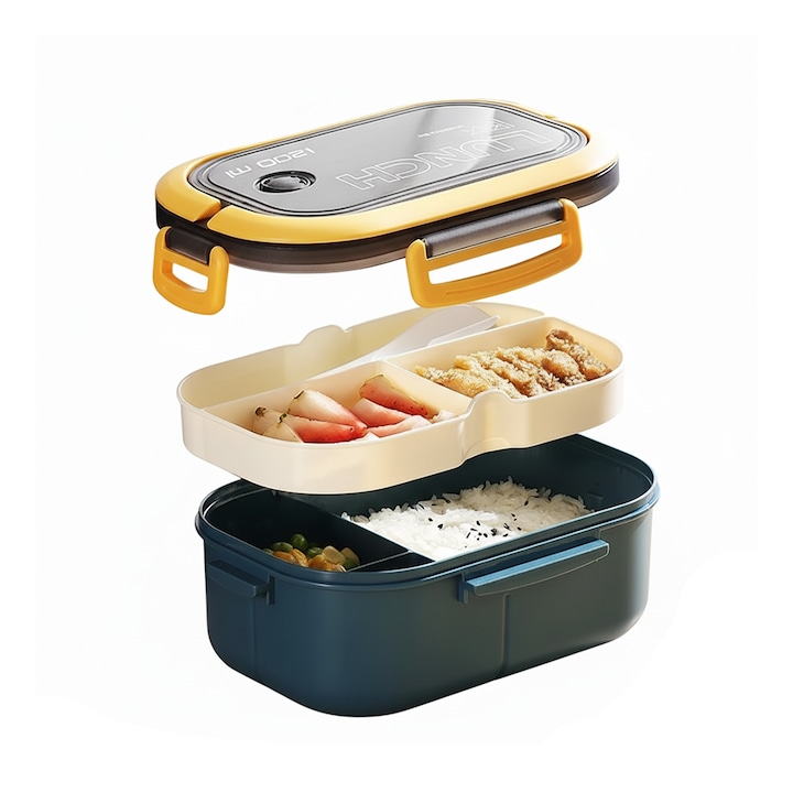 Кутия за обяд с отделения за храна NEXTLY, 6 отделения, 2 нива, 1200 мл, компактна и преносима, нетоксична