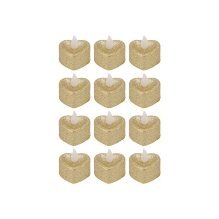 Lumanari aurii fara flacara, set de lumanari cu lumina calda, 10x10cm