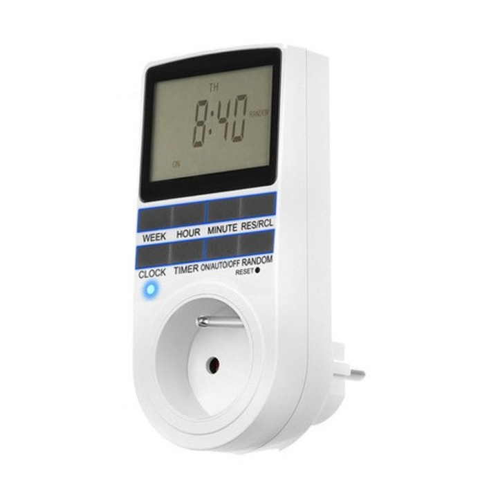 Priza programabila digitala Izoxis, timer saptamanal, ecran LCD, 3680 W, Alb, 6x8x13cm
