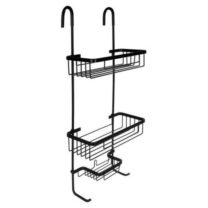 Raft de baie fără găurire, 3 coșuri, negru design Loft