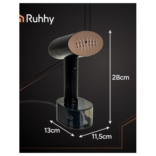 Parownica RUHHY 2000W, set cu klips pentru pantaloni si perie 2 in 1, neagra, 28x11,5x13cm