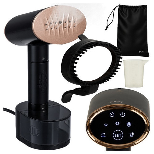 Parownica RUHHY 2000W, set cu klips pentru pantaloni si perie 2 in 1, neagra, 28x11,5x13cm