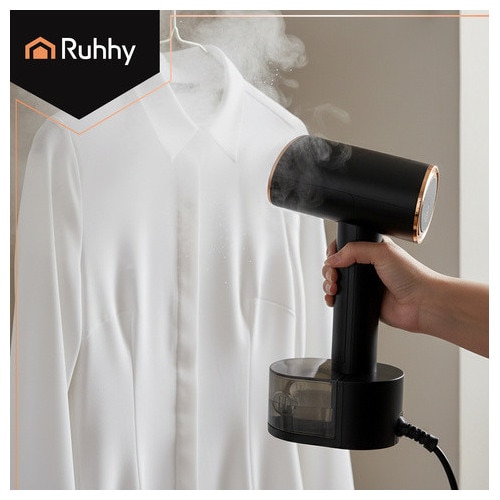 Parownica RUHHY 2000W, set cu klips pentru pantaloni si perie 2 in 1, neagra, 28x11,5x13cm