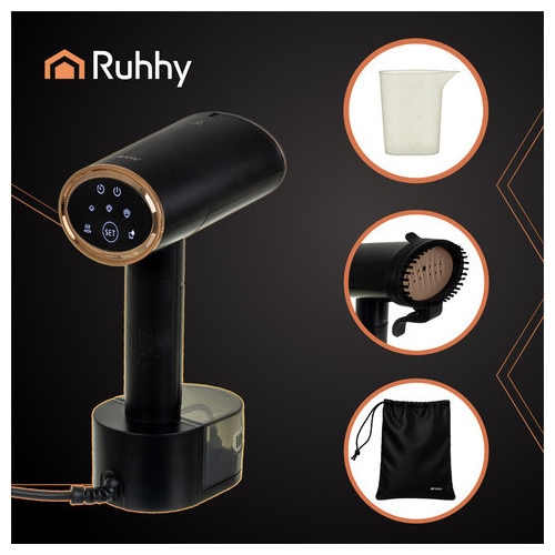 Parownica RUHHY 2000W, set cu klips pentru pantaloni si perie 2 in 1, neagra, 28x11,5x13cm