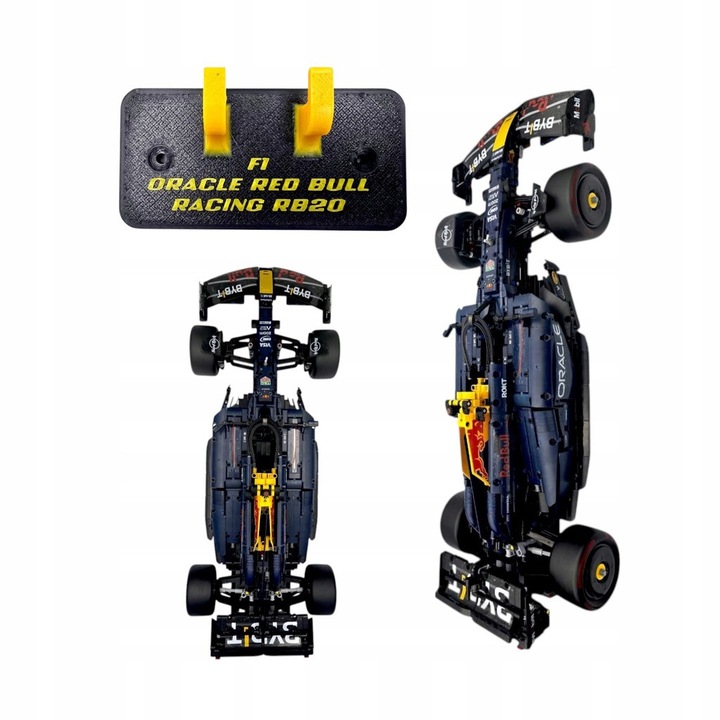 Suport pentru expunere LEGO Technic F1 Oracle Red Bull Racing RB20, negru cu galben, set de montaj