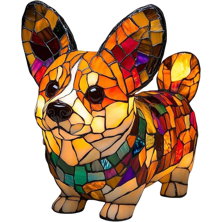 Veioza decorativa din rasina colorata, lampa de masa cu caine, design versatil, Corgi, 2 dimensiuni