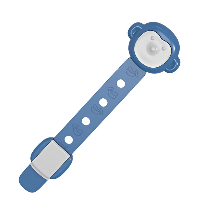 Siguranta pentru Usa Copii, Sistem de Blocare Sertar, Dulap, Frigider, cu Adeziv, Sistem de Inchidere Dublu, Model Maimuta, Albastru