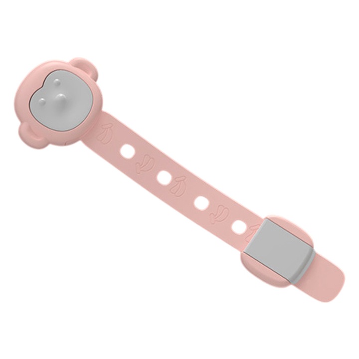 Siguranta pentru Usa Copii, Sistem de Blocare Sertar, Dulap, Frigider, cu Adeziv, Sistem de Inchidere Dublu, Model Maimuta, Roz