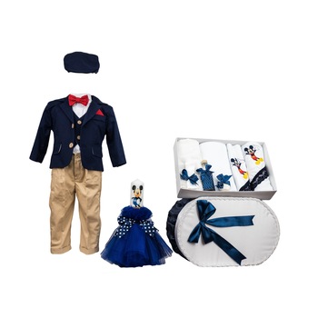 Set botez Mickey Mouse, patru piese bleumarin, varsta 3-6 luni Set botez Mickey Mouse, patru piese bleumarin, varsta 3-6 luni
