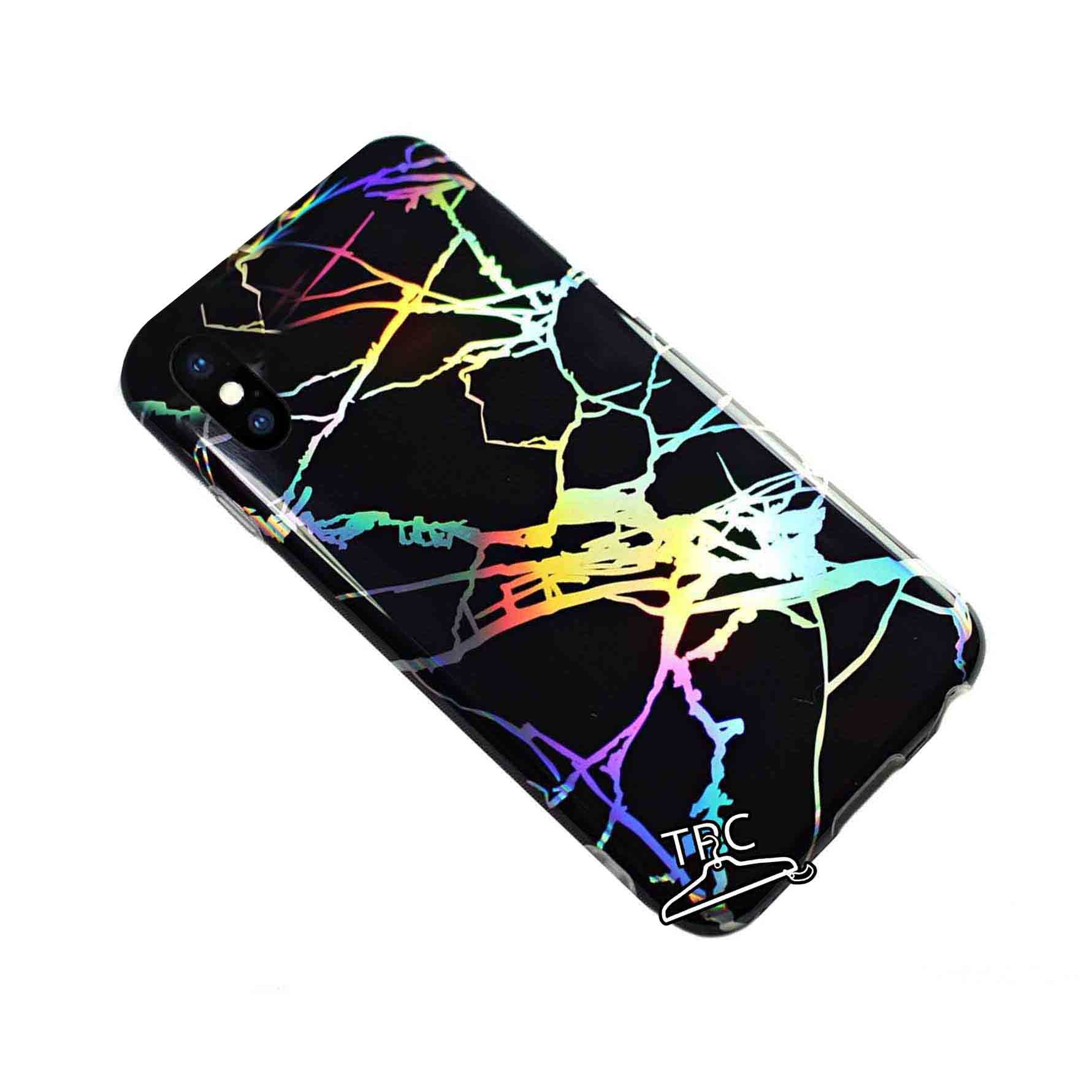 Husa din silicon dens iPhone X XS 10 marble marmura BLACK HOLOGRAPHIC