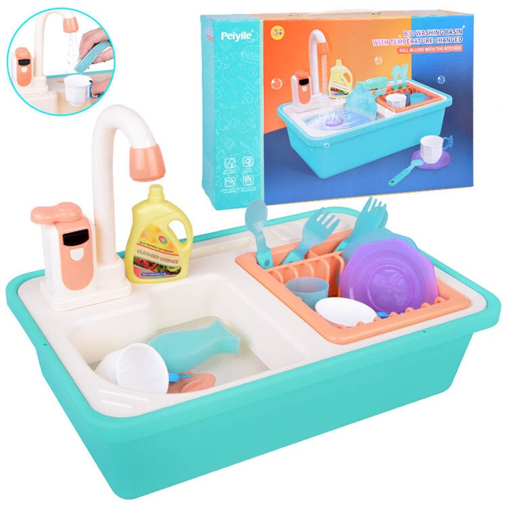 Chiuveta cu functie de recirculare apa pentru copii, dimensiune 41 x 25.5 x 29 cm, accesorii incluse