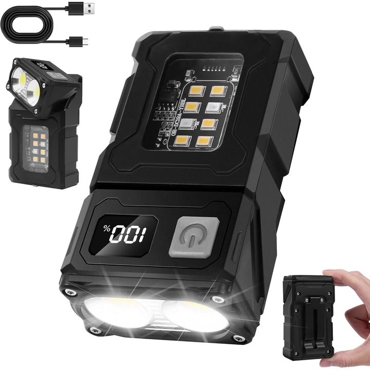 Флинттроник Мини USB-C LED фенер, с магнит - мощна светлина за работилница, кола, къмпинг [Клас A]