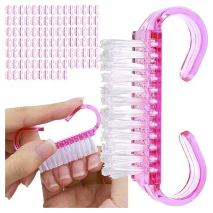 Set 100 perii pentru unghii, 6.5 x 3.2 x 1.5 cm, geanta inclusa, roz, Dactylion®