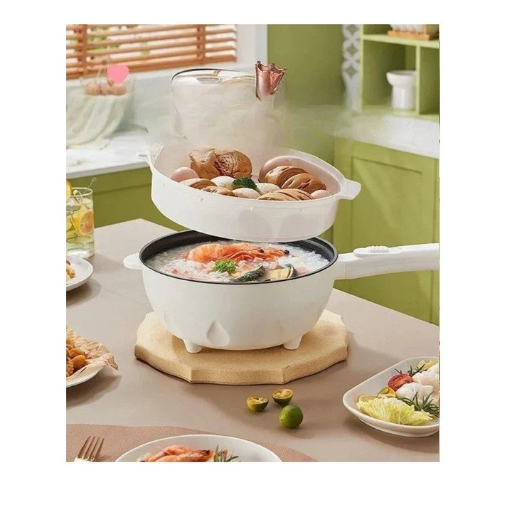 Интелигентен електрически тиган 3L, 26 см, многофункционален, кошница за готвене на пара, включен капак, незалепващ, 220V