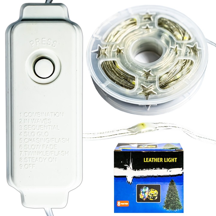 Instalație pom Crăciun ROBENTOYS, 100 becuri, 10m, albastru, 8 moduri de iluminare