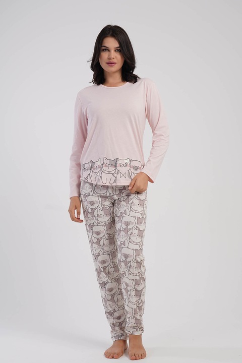 Pijama bumbac dama Vienetta, Clowder, roz