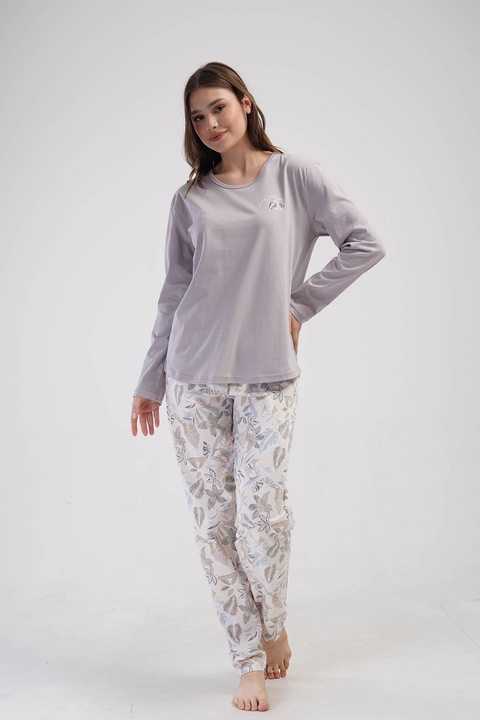 Pijama bumbac marimi mari Vienetta, Manifesto, gri, 2XL