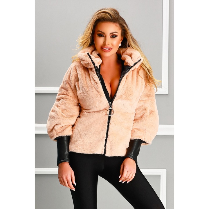 Jacheta bej din blana artificiala, J 1168rn